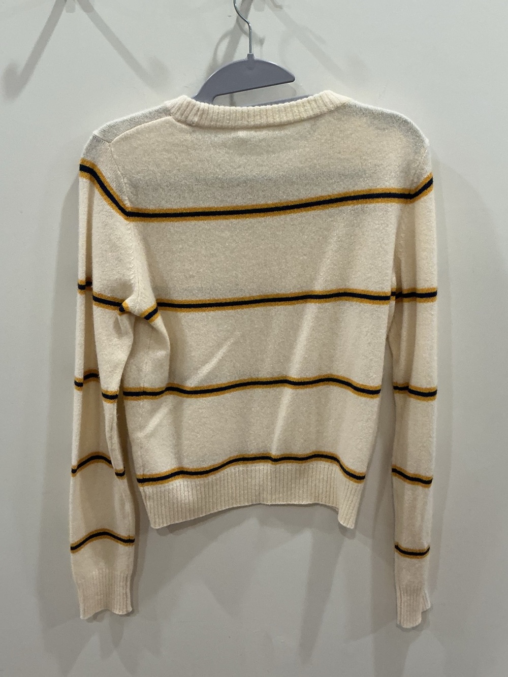 Reformation Cream Stripe Crewneck Sweater with Mustard & Black Lines - Picture 2 of 5